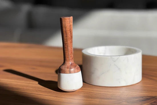 Marble & Wood Mortar and Pestle