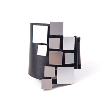 Silver/Textured Bauhaus Leather Bracelet Asymmetric
