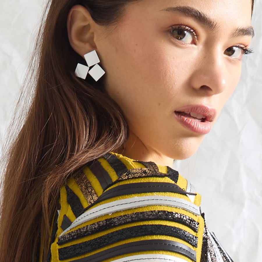 Silver Bauhaus Earrings 3 Squares