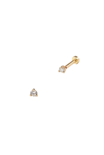 Single Small Stud Earring - Brilliant Diamond Flat Back