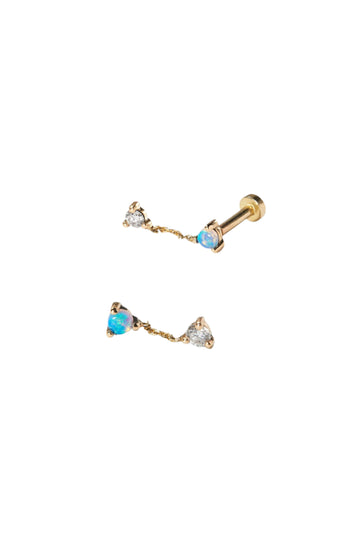 Single Small Two-Step Chain Earring - Opal & Diamond Flat Back