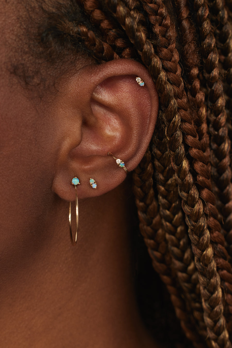 Large Opal 14k gold Stud Hoop Earrings