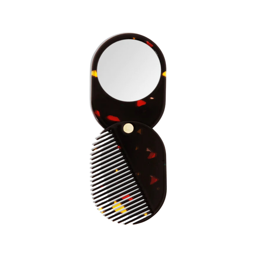 2 in 1 Pocket Comb Mirror - Black Amber