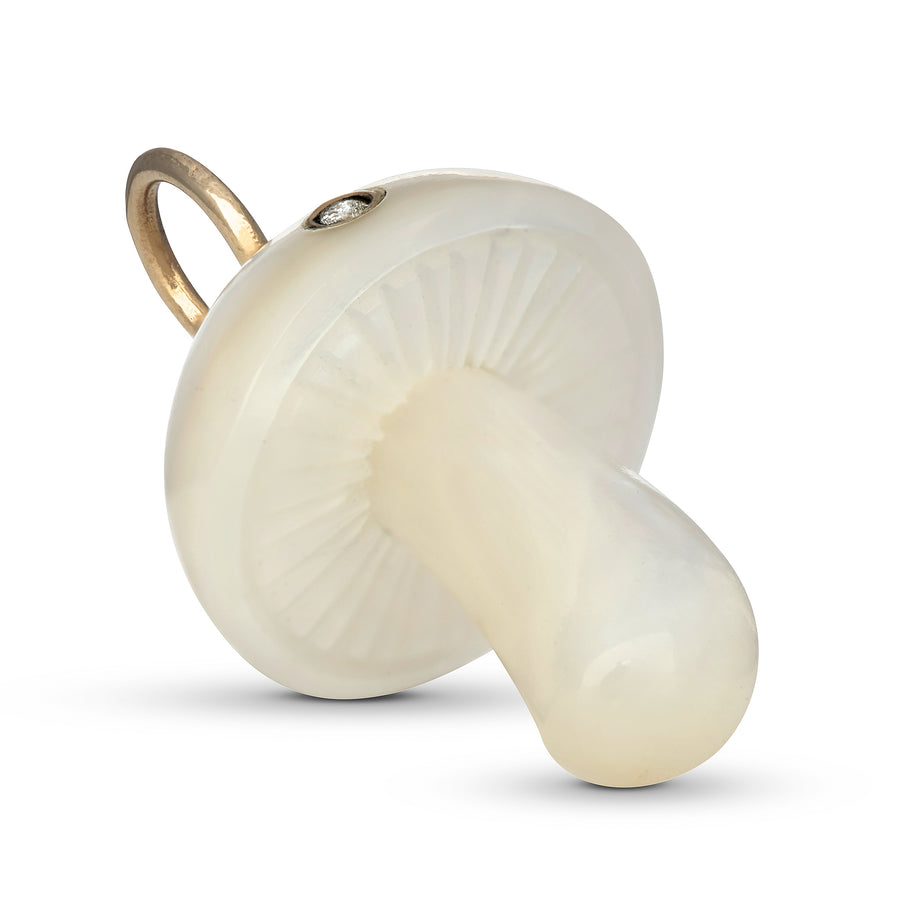 White Mother Of Pearl Mushroom with Diamond in 14K Gold