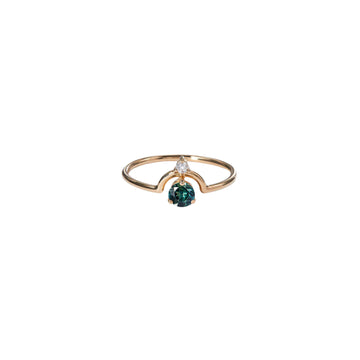 Small Round Nestled Ring - Teal Sapphire and Diamond