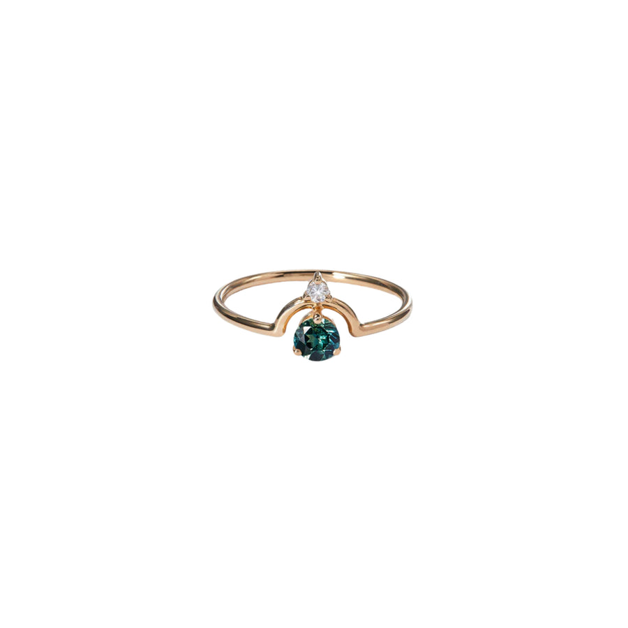 Teal Sapphire and Diamond Small Round Nestled Ring - Size 7