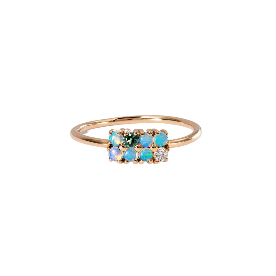 Opal, Diamond & Tourmaline Lattice Ring - Size 6