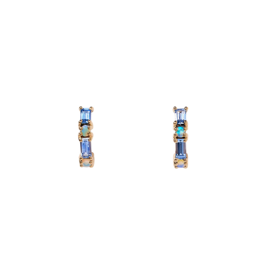 Sapphire & Opal Pillar Hoop Earrings