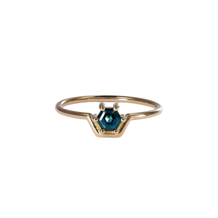 Teal Sapphire Small Hexagon Cut Nested Ring - Size 7