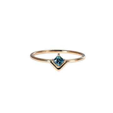 Teal Sapphire Small Princess Cut Nestled Ring - Size 7