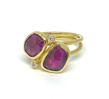 Solid Gold Double Rubelite Diamond Ring