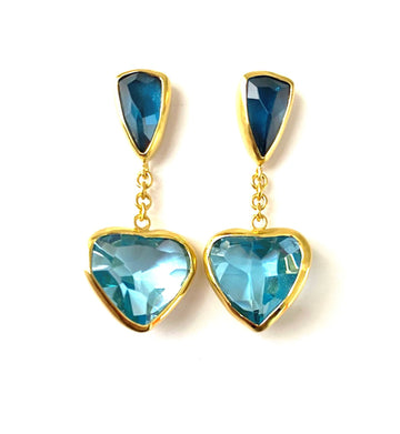 18k gold Blue drop Heart Earrings
