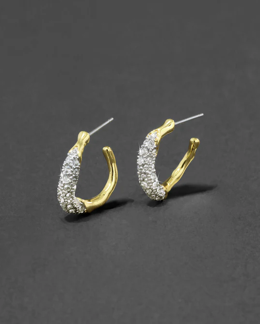 Solanales Gold Crystal Twist Mini Hoop Earring