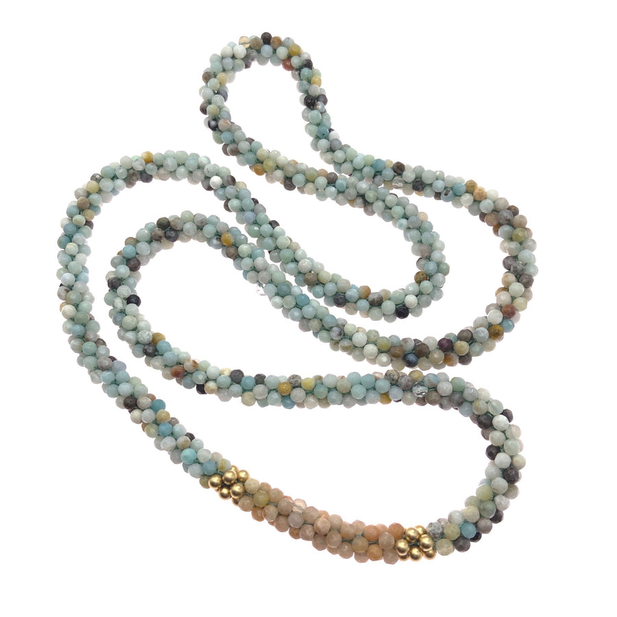 Beaded Gemstone Necklace: Amazonite, Sunstone & Gold