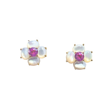 4 PETAL OVAL MOTHER OF PEARL PINK SAPPHIRE EARRINGS