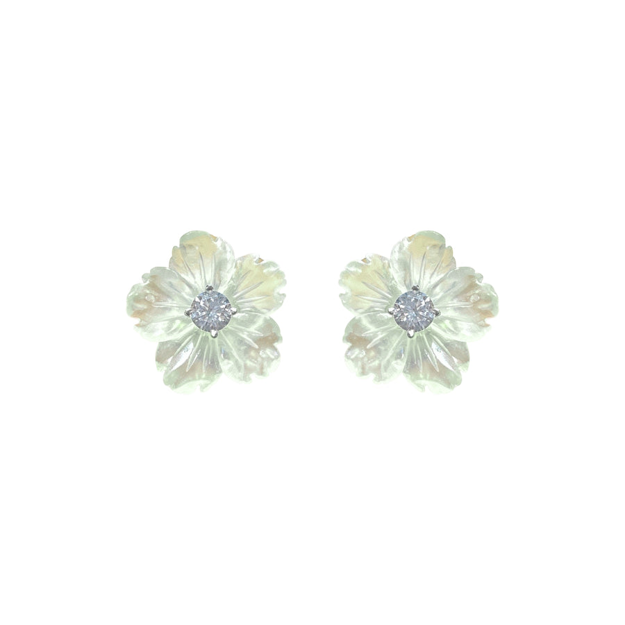 CARVED SERPENTINE FLOWER EARRINGS