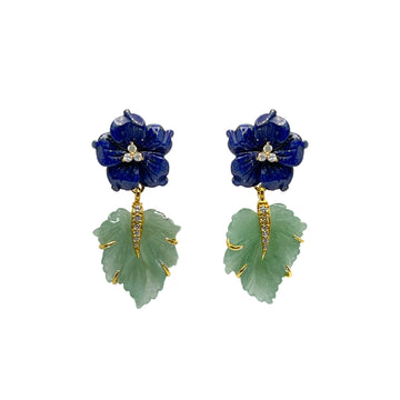 SMALL LAPIS & AVENTURINE FLOWER EARRINGS