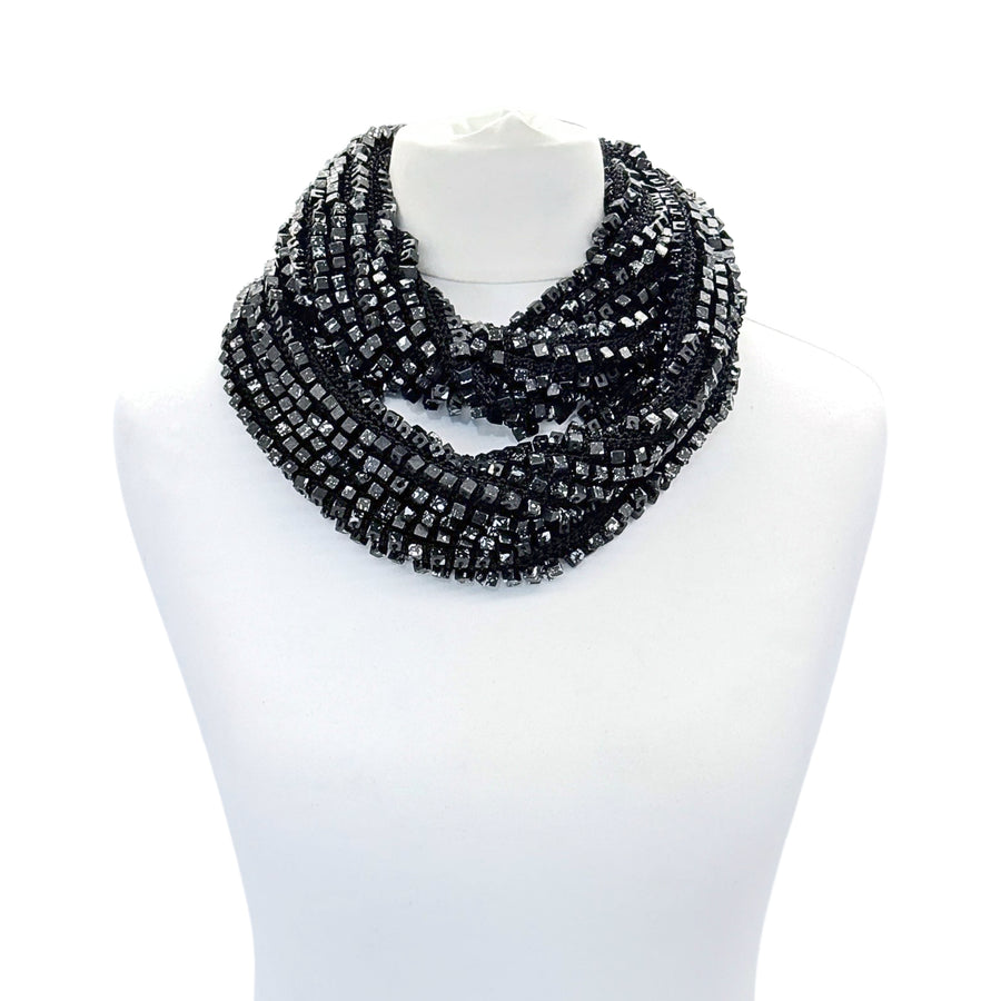 Silver/Black Pashmina Fishnet Infinity Scarf