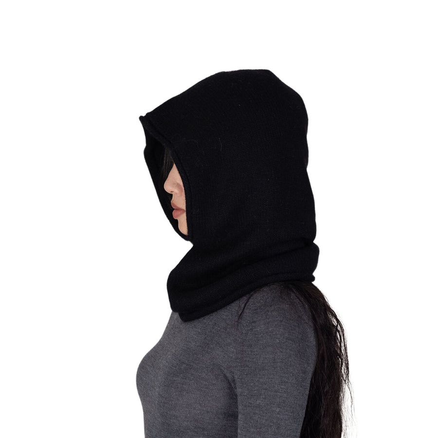 Rolled Edge Cashmere Balaclava - Black