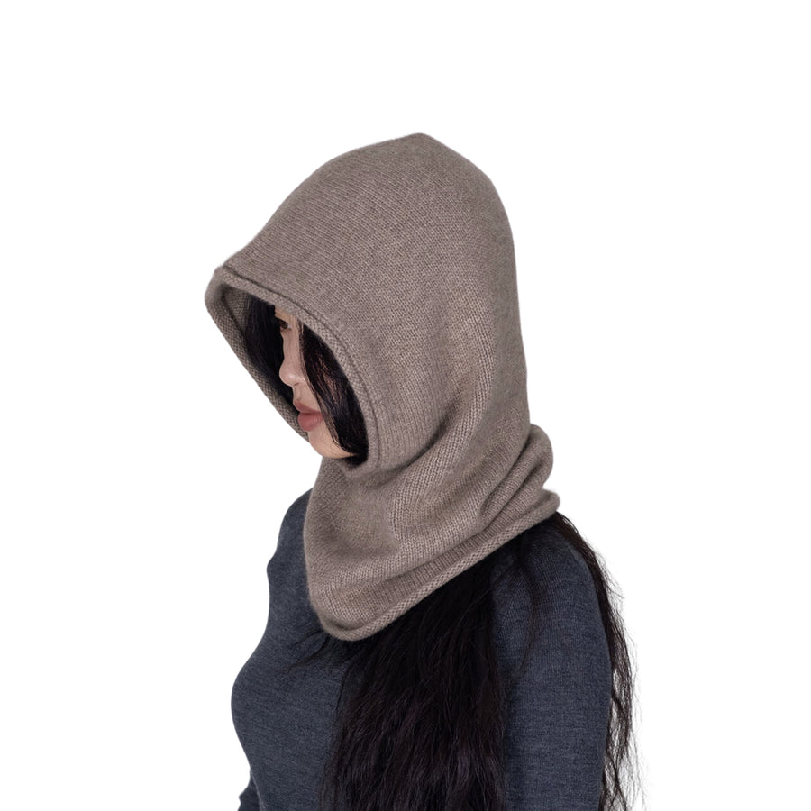 Rolled Edge Cashmere Balaclava - Brown