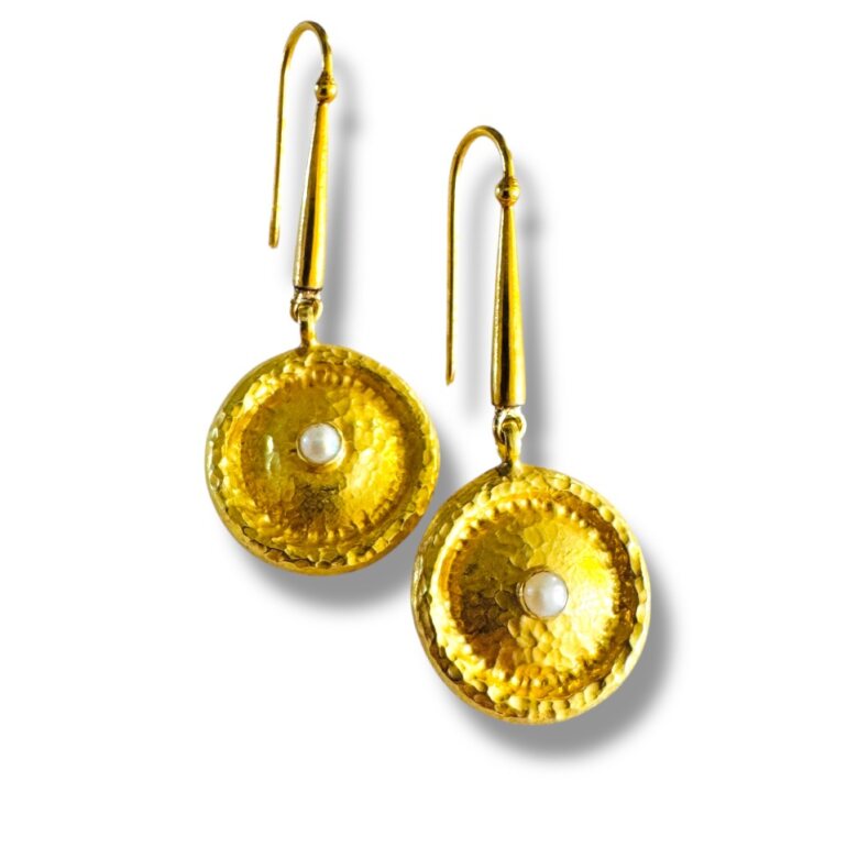 Pearl Shield Long Wire Earrings