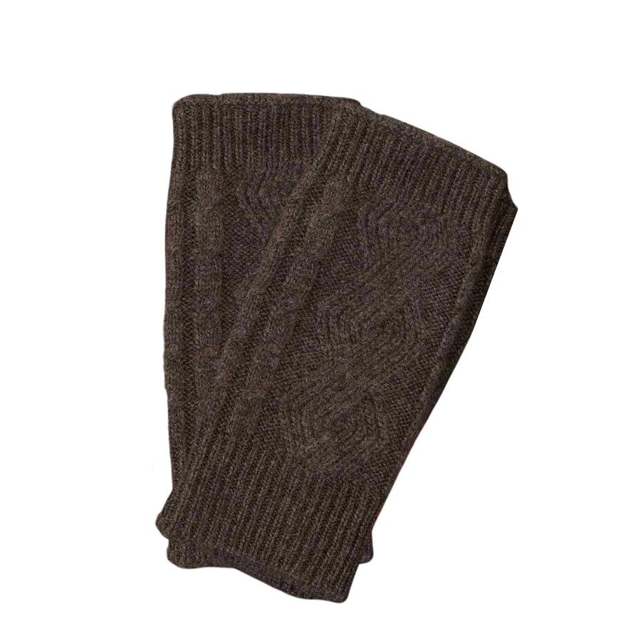 Cable Knit Cashmere Fingerless Wrist Warmer - Chocolate Brown