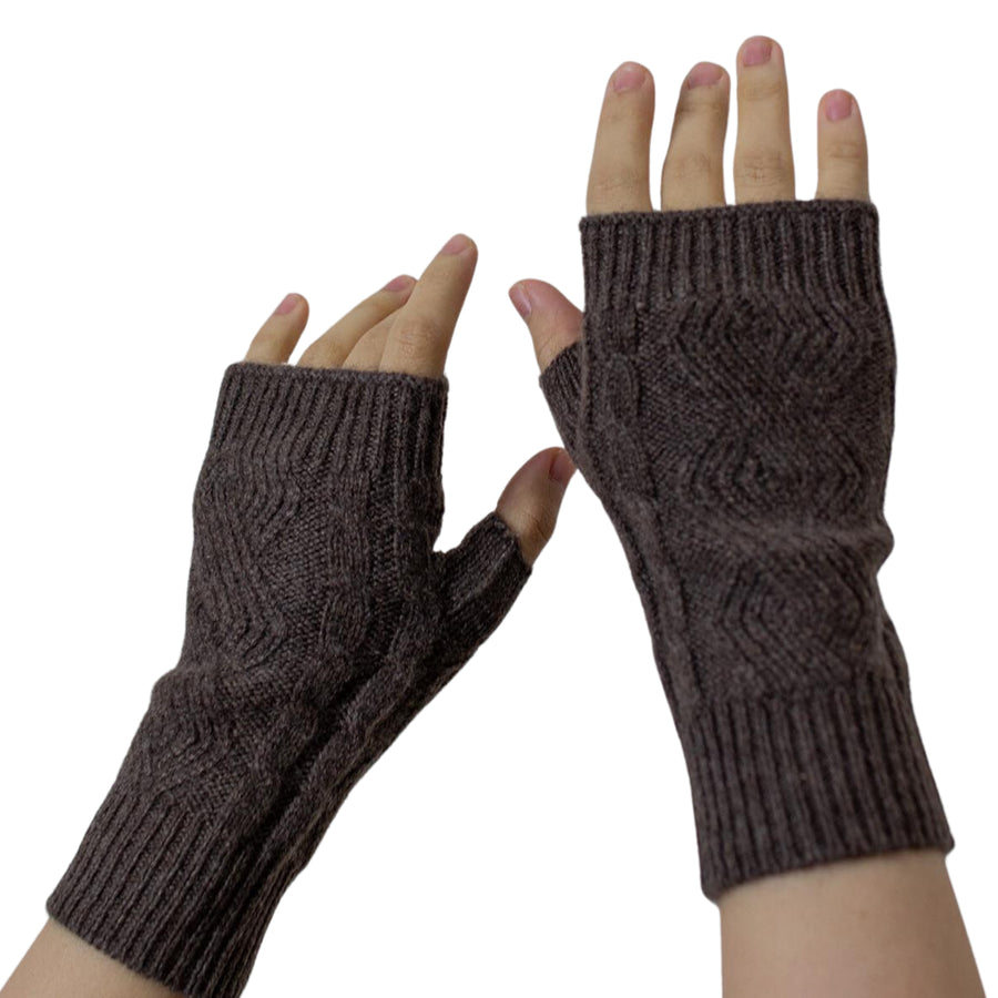 Cable Knit Cashmere Fingerless Wrist Warmer - Chocolate Brown