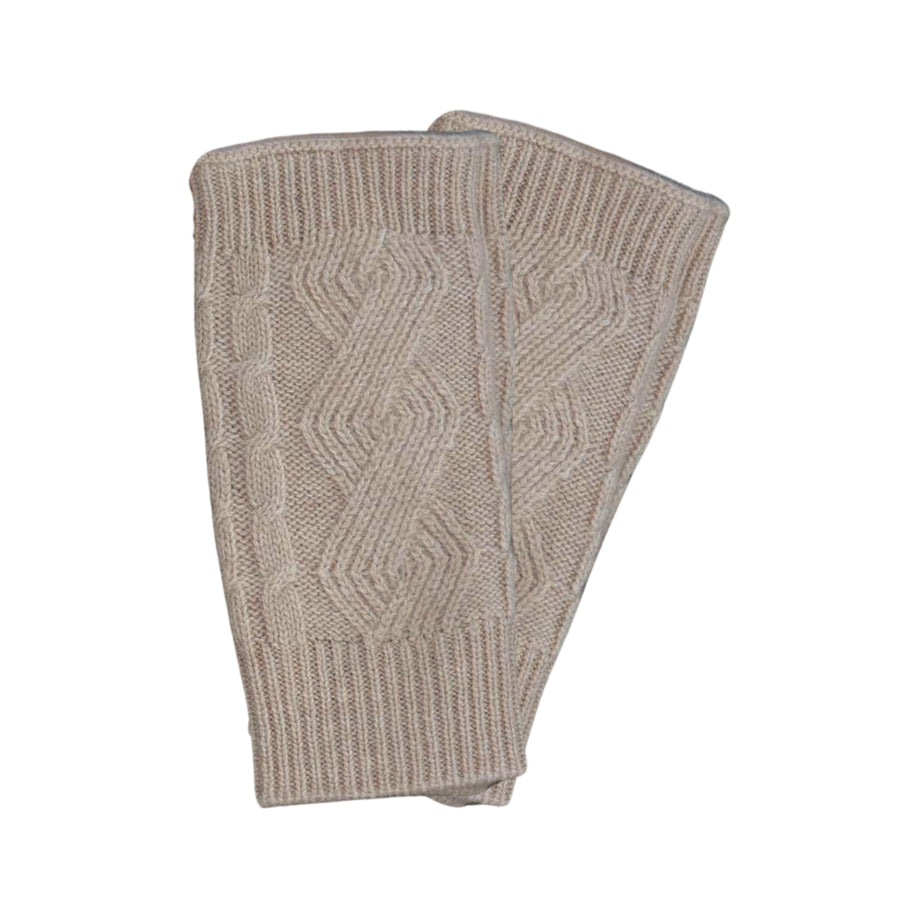 Cable Knit Cashmere Fingerless Wrist Warmer - Oatmeal Beige