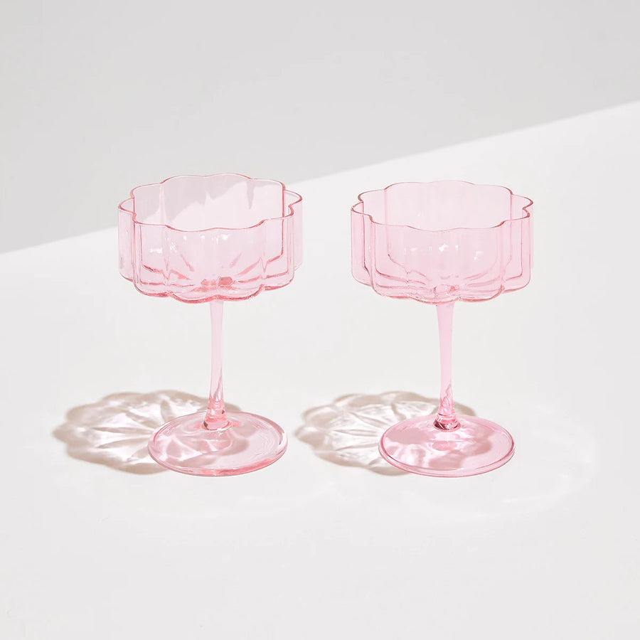 Hot Pink Beveled Coupe Glasses - Set of 2