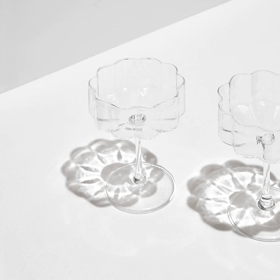 CLEAR WAVE COUPE GLASSES - SET OF 2
