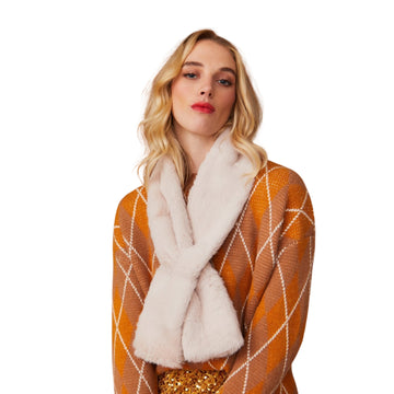 Faux Fur Keyhole Scarf - Cream