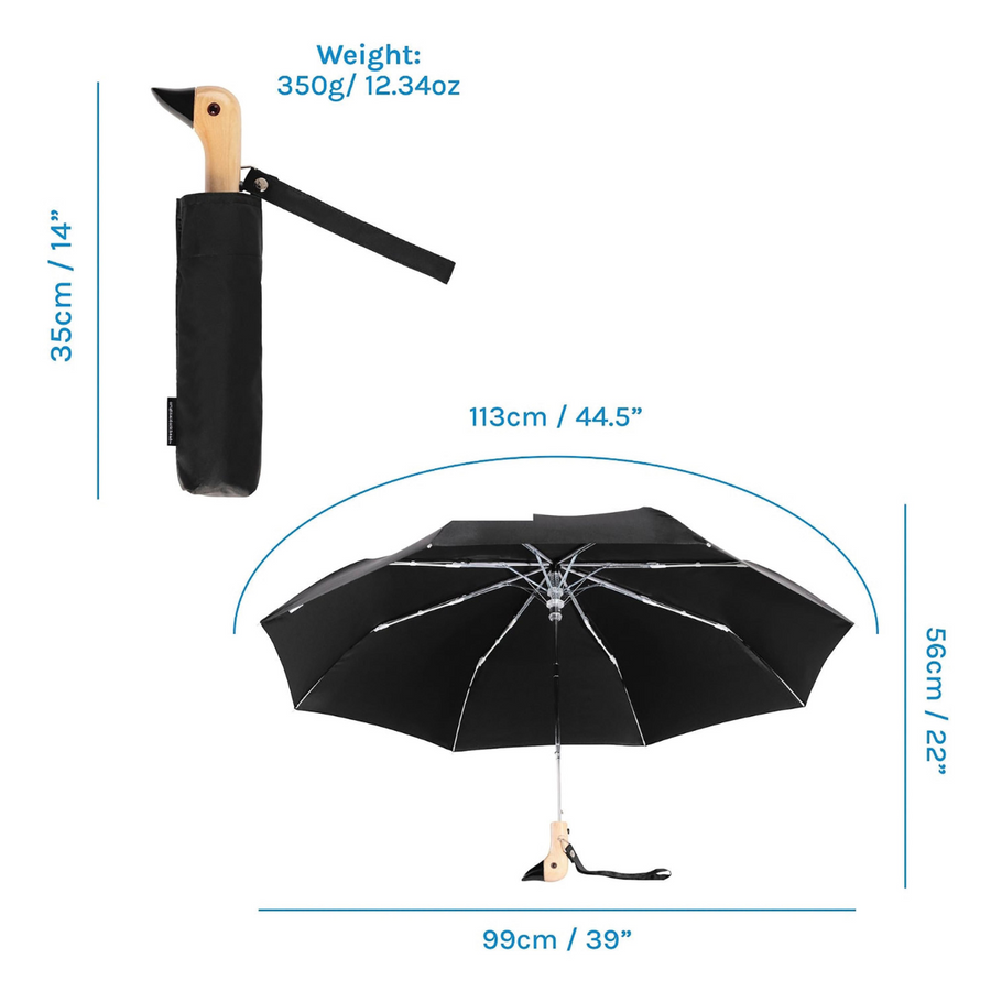 Black 100% recycled plastic bottle Compact Duck Umbrella