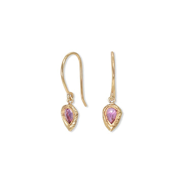18K gold Pink Sapphire Teardrop Drop Dangle Earrings