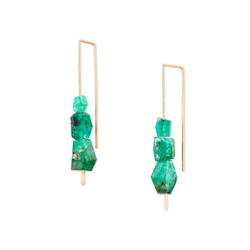 Large Hook 3 Emeralds Earrings - Fairmined 14k YG