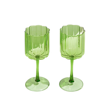 WAVE WINE GLASS GREEN - SET OF 2