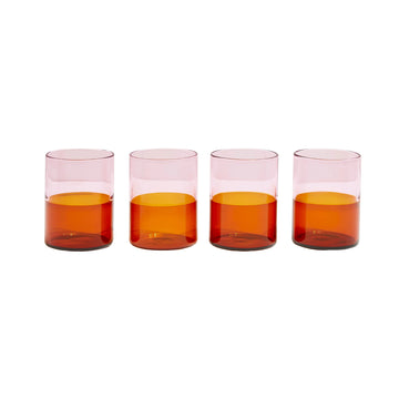 Pink & Amber Two Tone Glasses - Set of 4