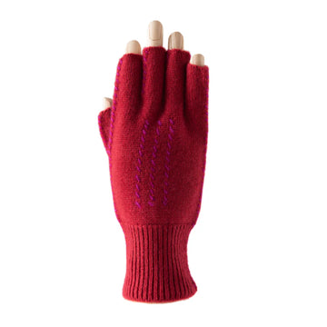 CASHMERE FINGERLESS STITCH GLOVES - RED | FUCHSIA