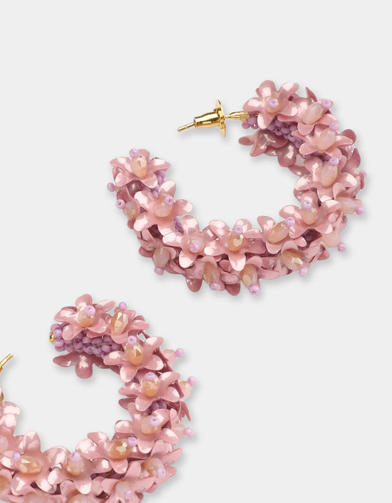 FLOWER HOOPS EARRINGS NEW - LIGHT PINK