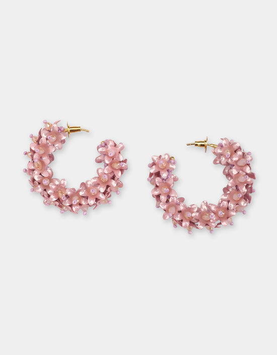 FLOWER HOOPS EARRINGS NEW - LIGHT PINK