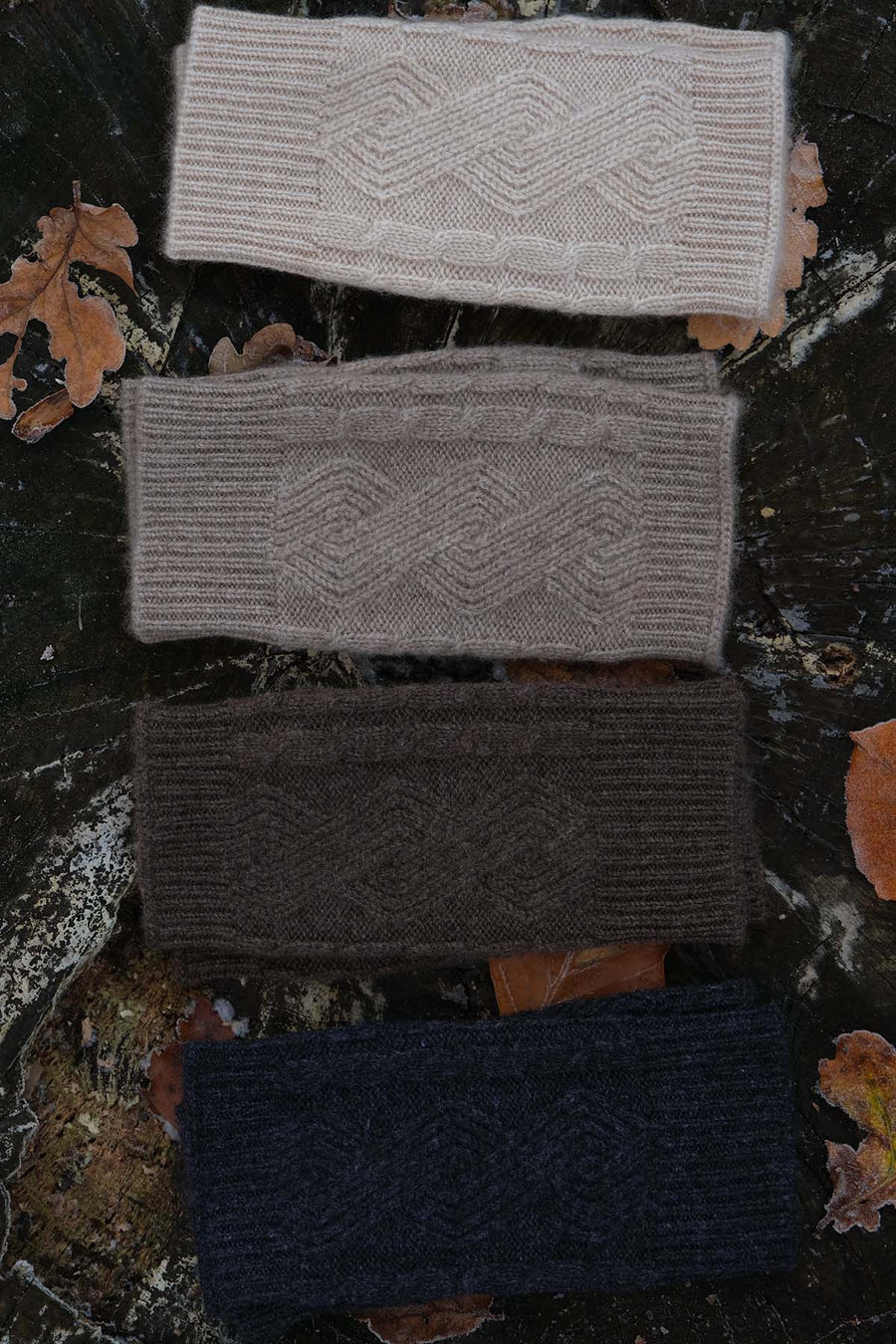 Cable Knit Cashmere Fingerless Wrist Warmer - Oatmeal Beige