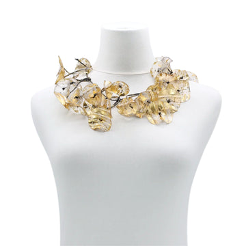 BIG AQUA WATER LILY LEAF GOLD NECKLACE