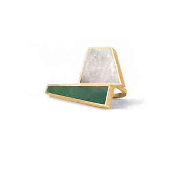 Trapecio Doble Gold Plated Ring in  Rock Crystal, Green Aventurine - Size 7