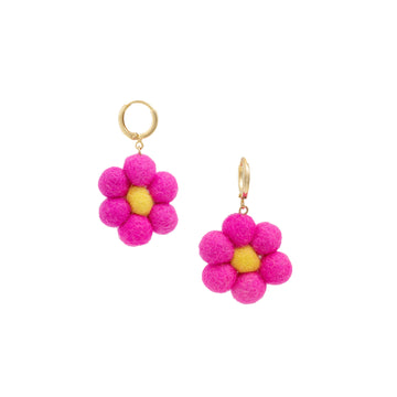 Sassy Pink Mini Felted Daisy Earrings