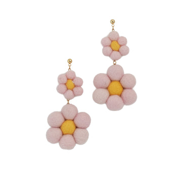 Pink Daisy Dangle Felt Earrings