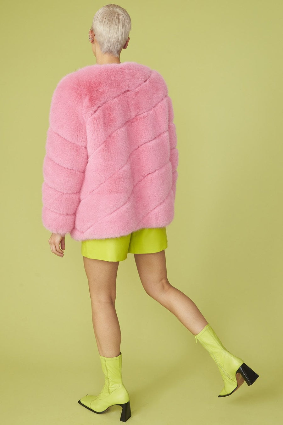 Pink Faux Fur Striped Gaga Coat - L/XL