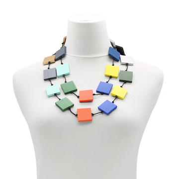 RECYCLED WOOD SQUARE NECKLACE - MULTICOLOR