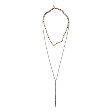 Layered Brass Rosary/Petite Triangle Y Necklace