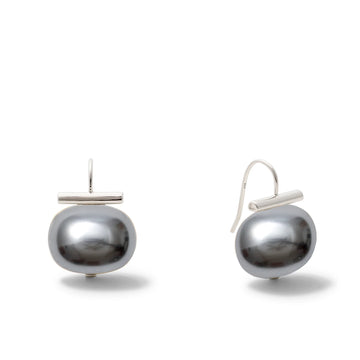 GREY LARGE PEBBLE EARRING - STERLING SILVER