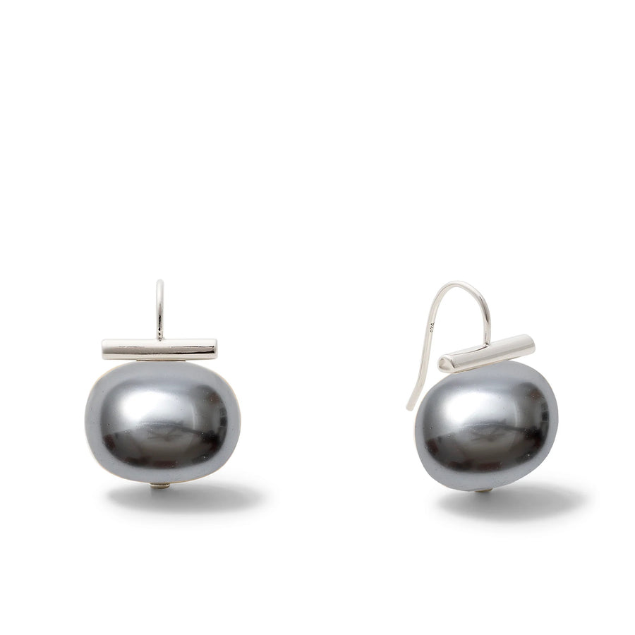 GREY LARGE PEBBLE EARRING - STERLING SILVER