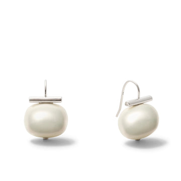 WHITE LARGE PEBBLE EARRING - STERLING SILVER
